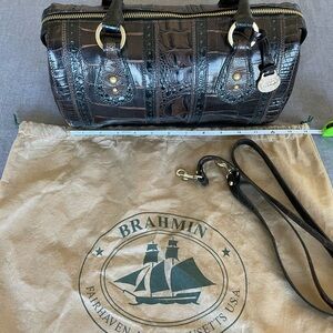 Brahmin Dark Brown Croc-Embossed Satchel w/dustbag.